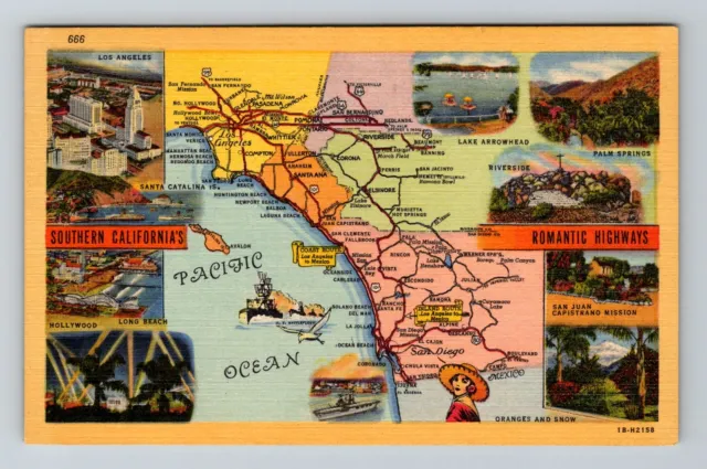 CA- California, Aerial Landmarks Map View, Vintage Postcard