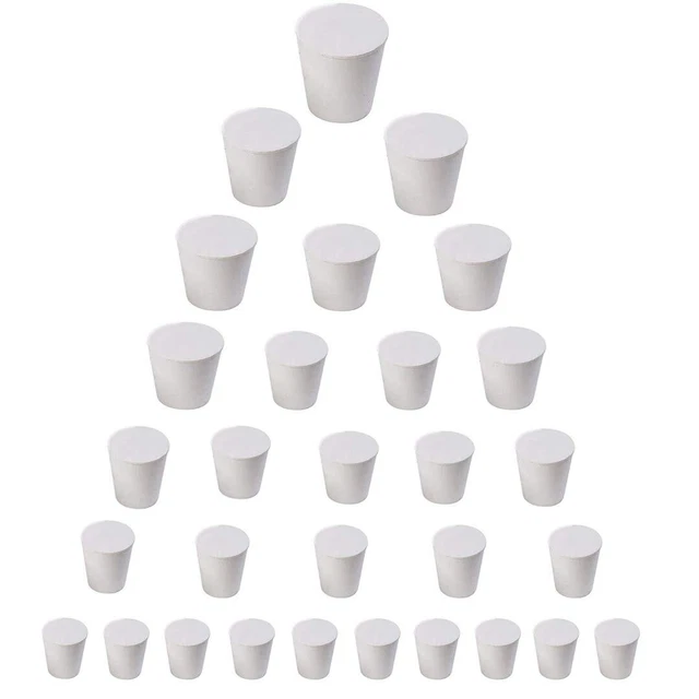 30 Packs (10 Assorted Sizes) 000#-7# Solid Rubber Stoppers White Lab Plug