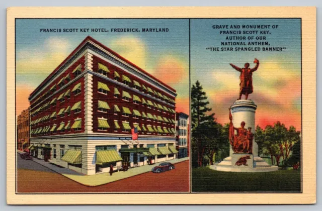 Scenes Francis Scott Key Hotel Grave Monument Frederick Maryland Postcard Unused