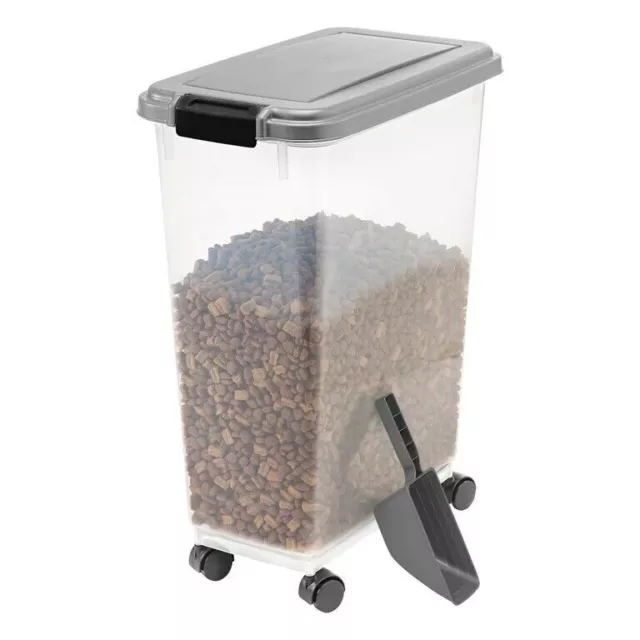 IRIS USA, 35lb Airtight Sealed Dog or Cat Pet Food Container with Scoop, Chrome