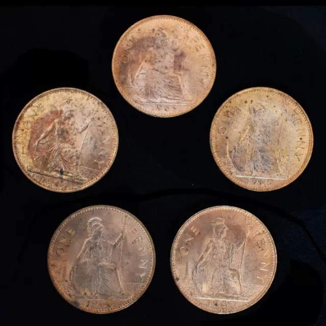 UK GREAT BRITAIN PENNIES 5 DIFFERENT DATES  1963-1967 Queen Elizabeth Royal Mint