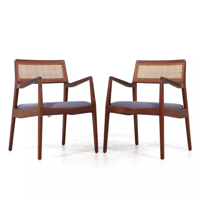 Jens Risom Mid Century Walnut and Cane Playboy Chairs - Pair