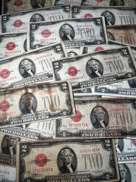 ✯ 1928 Circulated RARE Two Dollar Bill $2 Note Fancy Red Seal Old Paper Lot ✯
