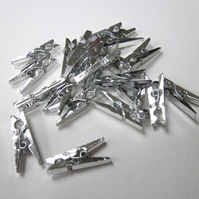 Pequeñas clavijas de ropa de plata metálica