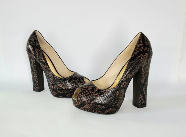 MICHAEL KORS Bromley Platform Genuine Snake Peep Toe Block High Heel Pumps Sz 7