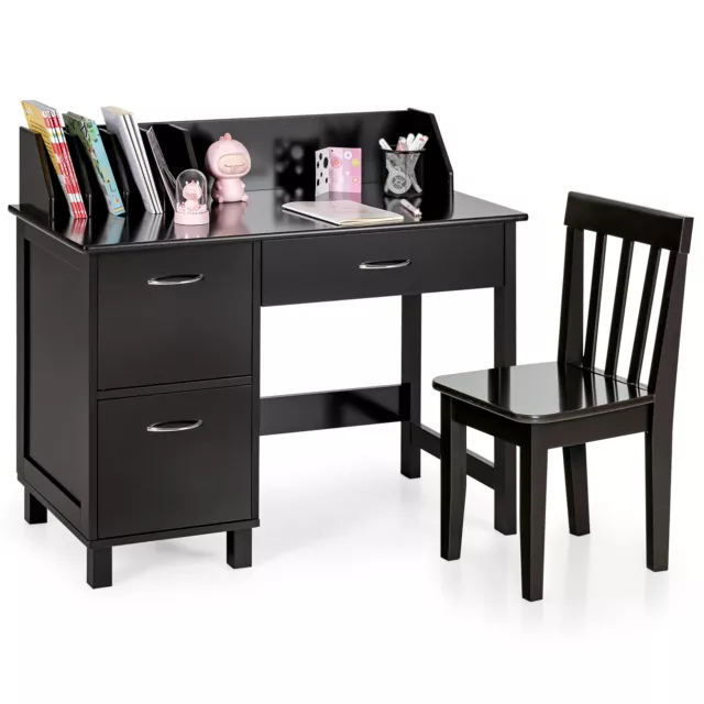 Kids Wooden Study Desk & Chair Writing Table w/Drawer Storage Cabinet