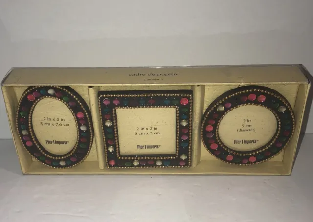 Pier One Set of 3 Brushed Bronze Toned Rhinestone Picture Photo Frames