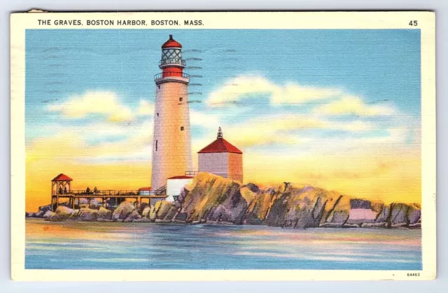 Postcard The Graves Light House Boston Harbor Massachusetts MA