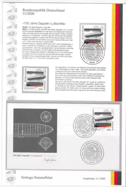 Bund 2000: Mi. Nr. 2128:  ETB 31/2000: 100 Jahre Zeppelin  - Luftschiffe