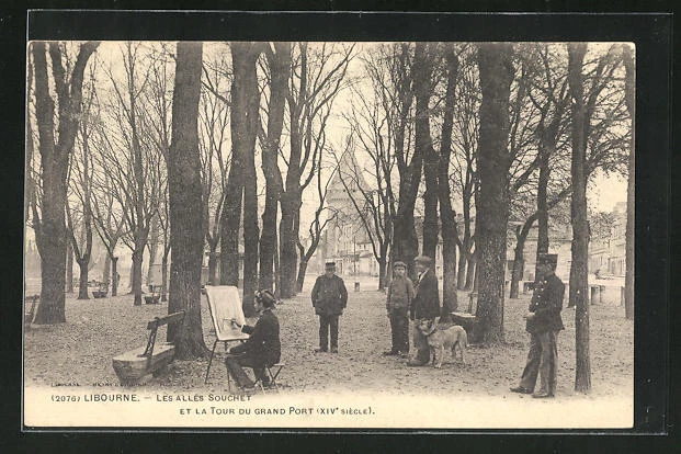 CPA Libourne, Les Allees Souchet et la Tour du Grand Port