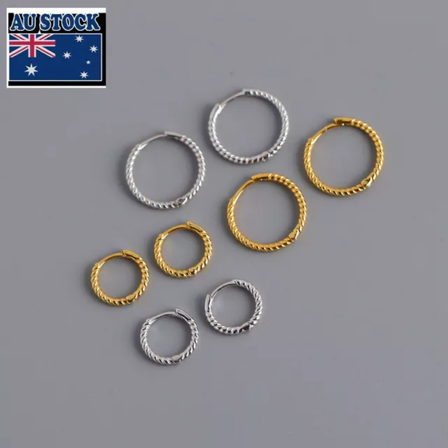 Classic Woman REAL S925 Sterling Silver Twist Huggie Hoop Earring Clip 1 Pair