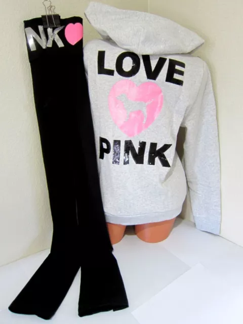 BLING VICTORIA SECRET Pink ORIGINAL NEON HEART DOG LOGO HOODIE PANT L XL  XXL SET £121.43 - PicClick UK