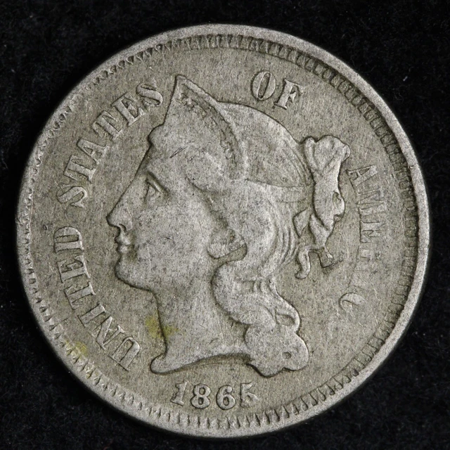 1865 Three Cent Nickel Piece CHOICE VF E389 VUTP