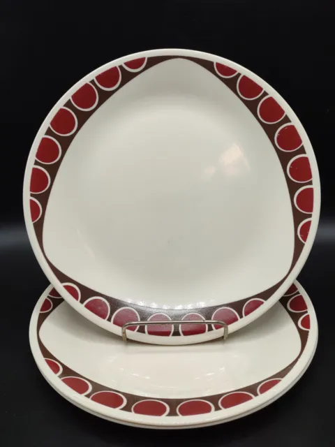 3 Corelle Kitu Dinner Plates Red and Brown Contemporary Tribal Discontinued