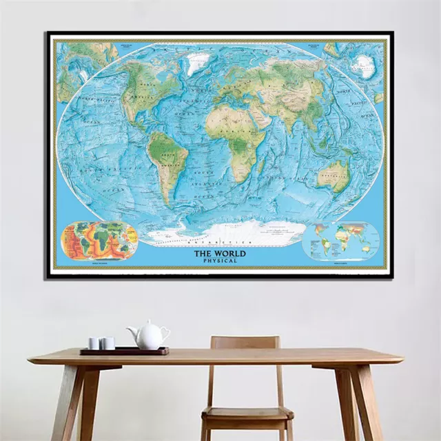 Geographic Map Of World With Ocean Currents Backdrop Home Wall Hanging Poster