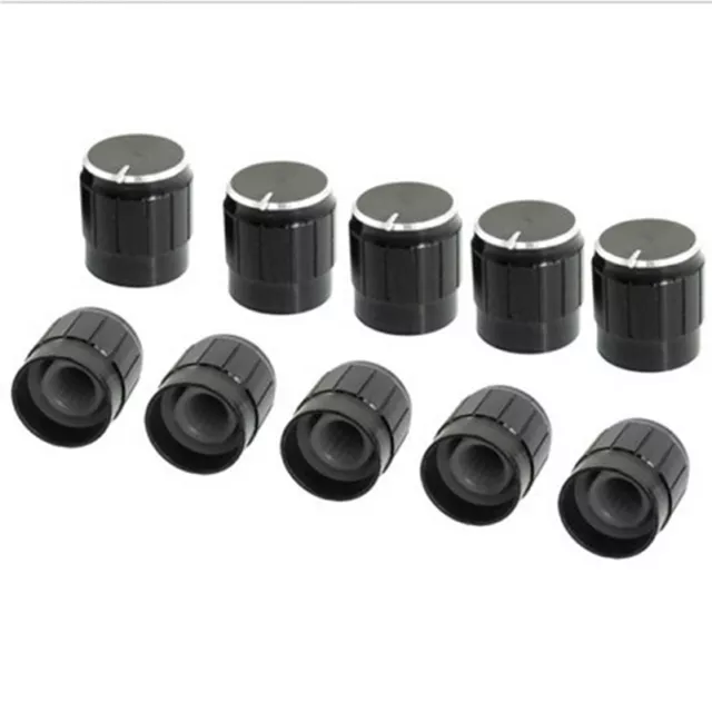 10 Volume Control Rotary Knobs Black for 6mm Dia. Knurled Shaft Potentiometer> 3