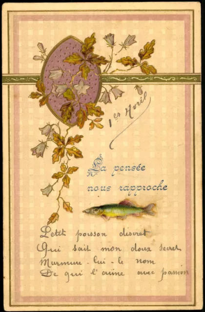 Erster April c 1910 Fisch 1er Avril Scherzkarte Humor Präge Litho Ak No.50