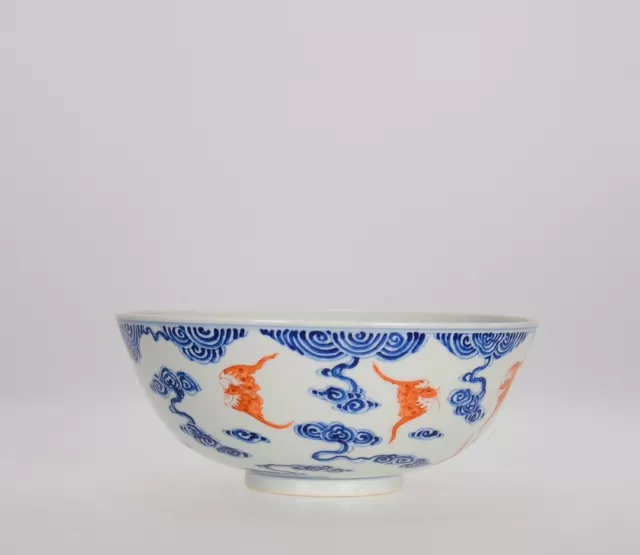 8" old Chinese dynasty Blue&white porcelain bat Tea cup Bowl Bowls statue