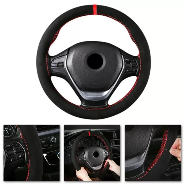 38cm Universel Noir Couvre Volant Voiture Protection Daim Anti-d��rapant