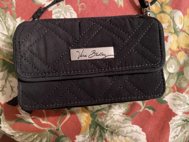 Vera Bradley Iconic RFID Card Case Wallet Black solid color Crossbody Option