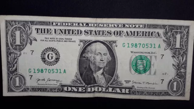 Fancy Serial Number 2017 One Dollar Note BIRTHDAY OR ANNIVERSADY  5/31/1987 FW