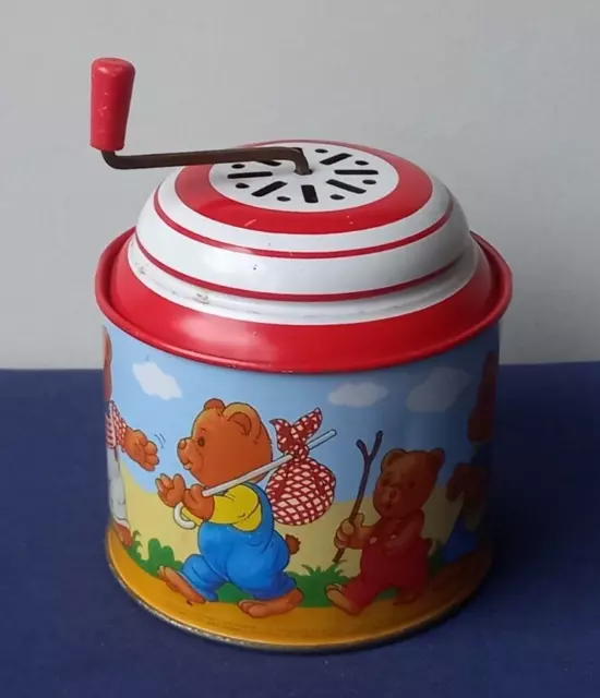 Vintage Germany Tin Plate Wound Musical Box Toy by Lorenz Bolz Zirndorf