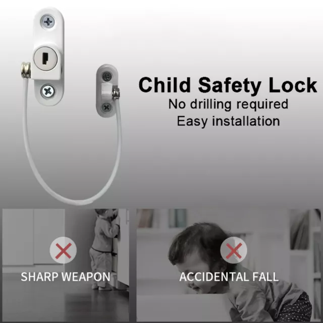 4/8X Window Door Restrictor Child Baby Safety Security Lock Cable Catch Wire 3