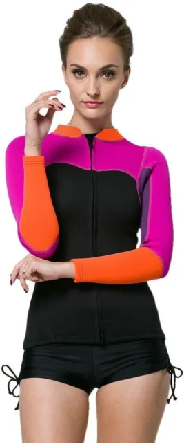 Lynddora Womens Long Sleeve 2MM Neoprene Diving Jacket Purple/Orange/Black XS