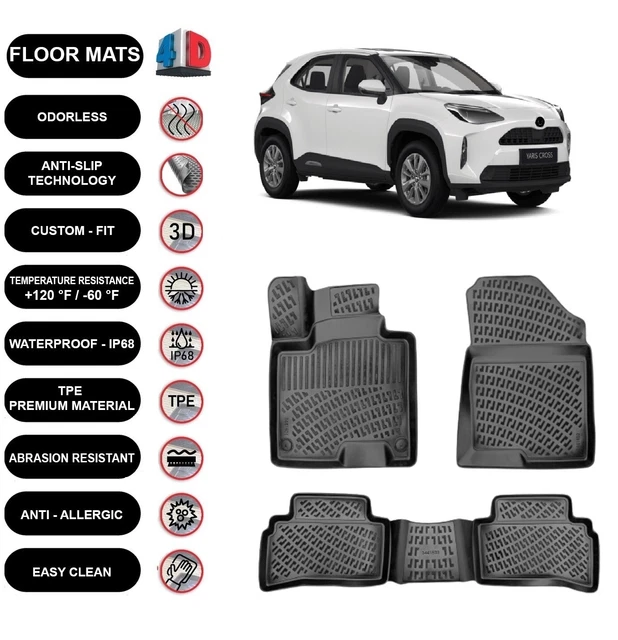 FLOOR MATS LINER Fits Toyota Yaris Cross 2022 Waterproof 4D Molded