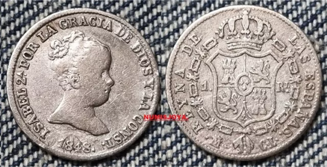 Isabel II moneda de 1 Real Plata año 1848 CL MADRID. Peso 1,40 gr. 15 mm.