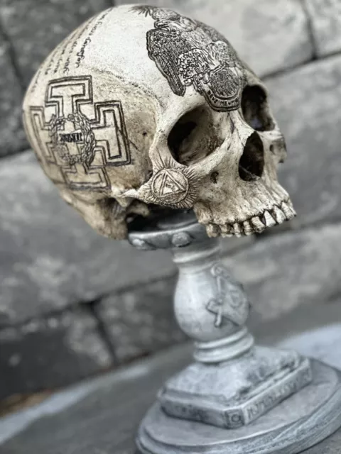 Scottish Rite SJ Carved Skull By Zane Wylie Real Human Skull Resin Replica