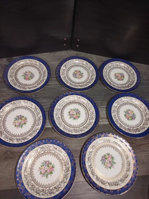 Edwin M Knowles China Co semi vitreous 8 plates 42-3 warranted 22K Gold flower