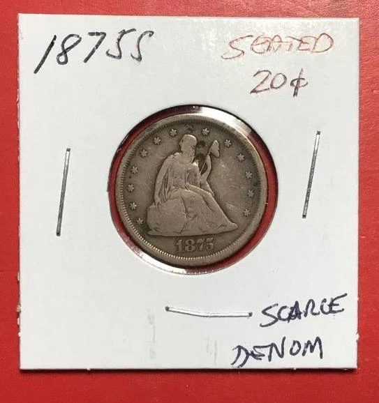 1875S US Seated LIBERTY SILVER "TWENTY CENTS"! Good Details! SCARCE Denomination
