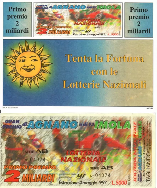 Lotteria Nazionale 1997 Agnano E Imola F1 Biglietto Con Tagliando E Cartolina