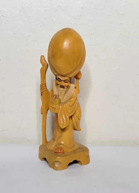 Vintage Wooden Chinese Shou Lao God of Longevity 6 1/4" Carved Figurine Statue