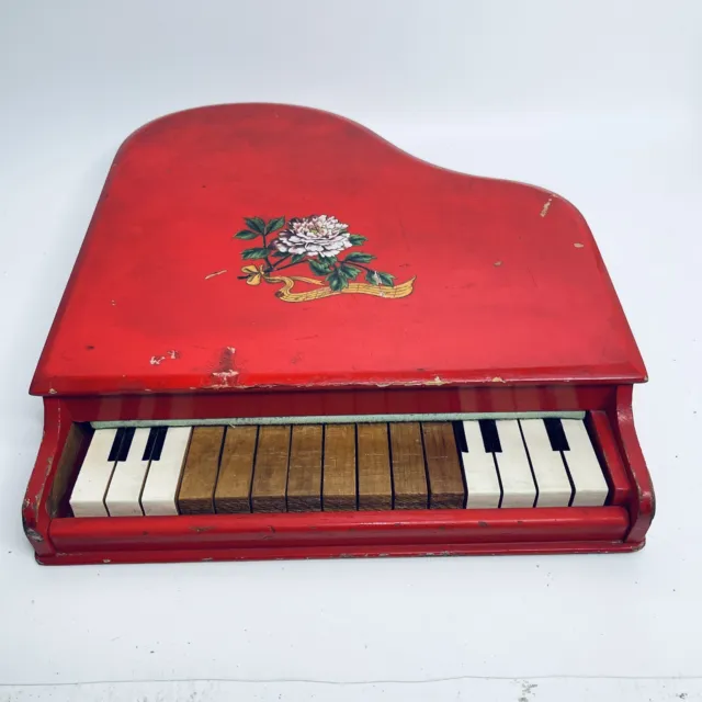 Vintage Toy Piano Baby Grand Childs Antique Red Piano Rare 32 x 29 x 6 CM