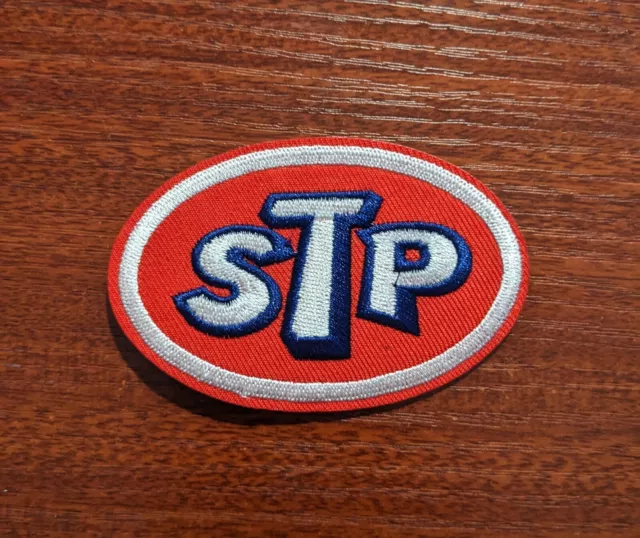 STP Logo Patch Automotive Racing Cars Motor Oil  Embroidered Iron On 2x3.25"