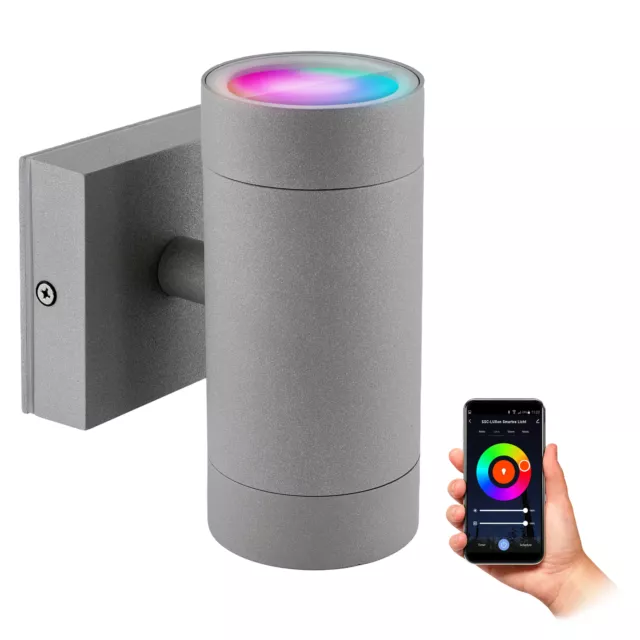 Up Down Aussen Wandleuchte IP54 anthrazit mit 2x RGB GU10 Smart LED dim WLAN 5W