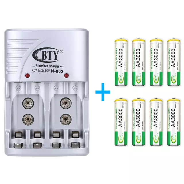 Universel Batterie Chargeur pour Aa AAA 9V + 8x Rechargeables