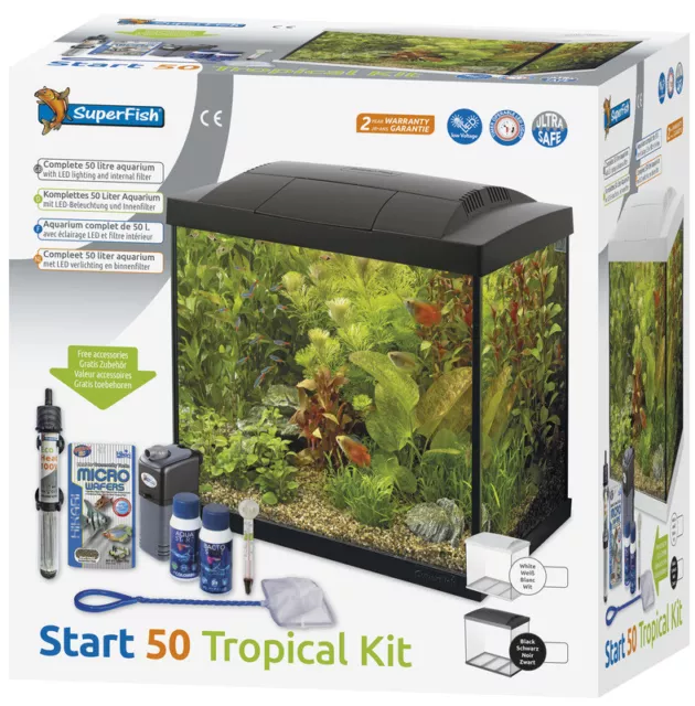 Superfish Start 50 Complete Tropical Aquarium Fish Tank Set 45L Black or White