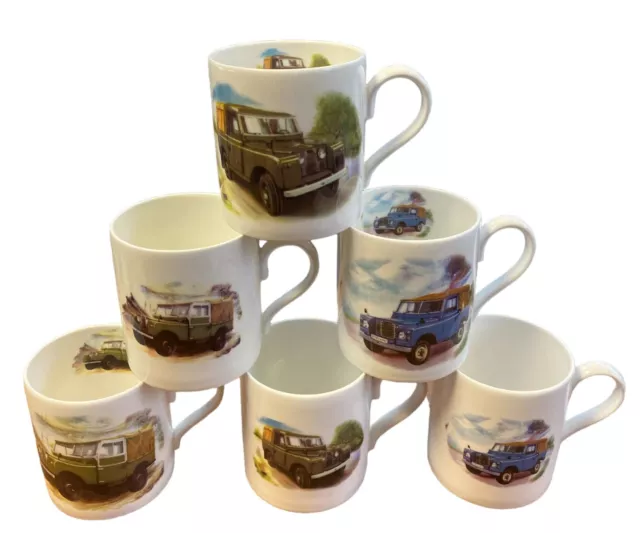 6 Land Rover Mugs Fine Bone China Tea Coffee Mugs Green 4x4 Blue 4x4 Land Rover
