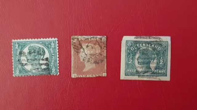 Australia,  Stamp Queensland  , Half Penny , Used , 1/2 Pence  And One Pence Red