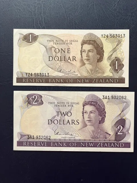 New Zealand Dollar 1,2,5 & 10 Banknotes.