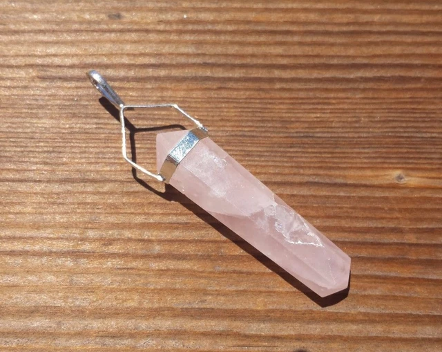 Natural Rose Quartz Crystal D - Point Pendant