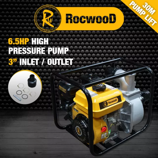 Petrol Water Pump 3" 6.5HP 4 Stroke Engine RocwooD 950 Litres Per Min