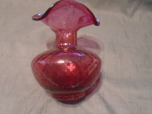 Rossi Cranberry Art Glass Vase Fluted Ruffled Edge Handmade 4.5" Niagara Falls