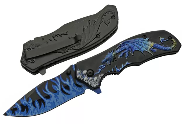 New Rite Edge Dragon Flame Linerlock A/O Folding Poket Knife 300549-BL