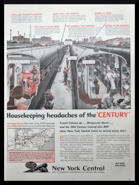 1944 New York Central Trains Vintage Print Ad Housekeeping Headaches