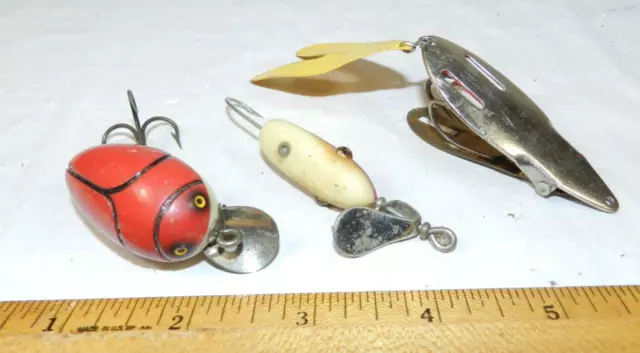 Vtg Millsite Rattle Lady Bug Al Foss Oriental Wiggler &Weedless Fishing Lure Lot