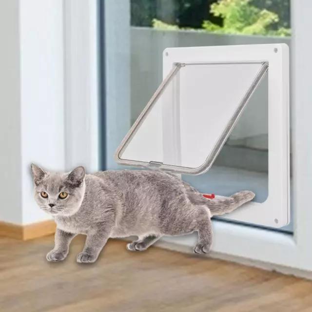 Lockable Dog Cat Security Flap Door 4 Way Kitten Puppy Pets Plastic Gate Doors